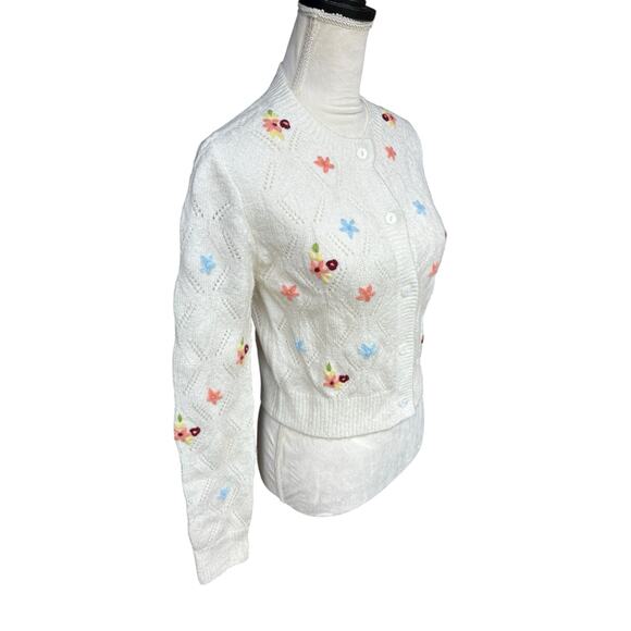 English Factory Floral Handmade Embroidered Button Down Cardigan Sweater - S - Picture 3 of 7